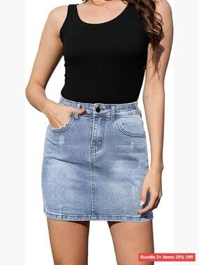 Stretchy High Waist Denim Mini Skirt Bodycon Style with Pockets